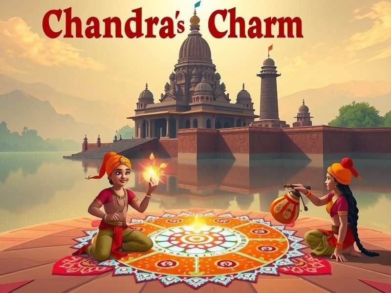 Chandra S Charm game cover showing Chandra with a magical amulet in front of ancient Indian temple